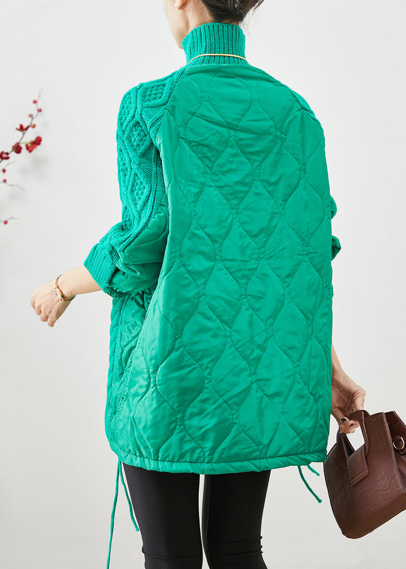 Green High Neck Thick Patchwork Knit Sweaters Winter