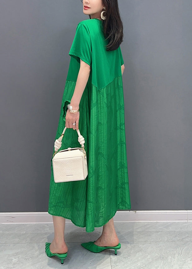 Green O Neck Ruffled Patchwork Cotton Dresses Summer