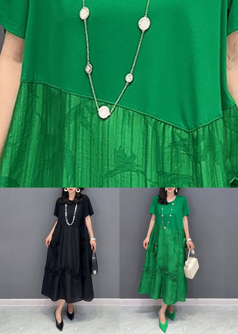 Green O Neck Ruffled Patchwork Cotton Dresses Summer