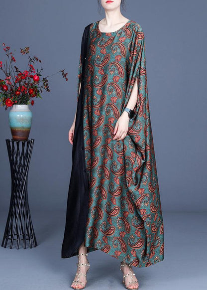 Green Print Batwing Sleeve Party Dress Summer Spring