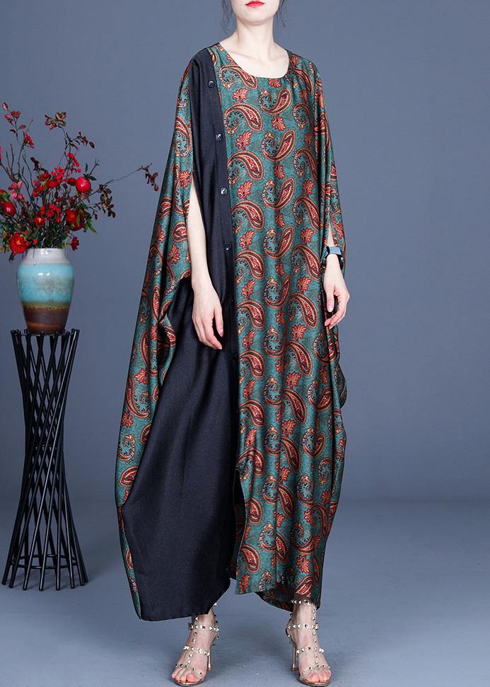 Green Print Batwing Sleeve Party Dress Summer Spring