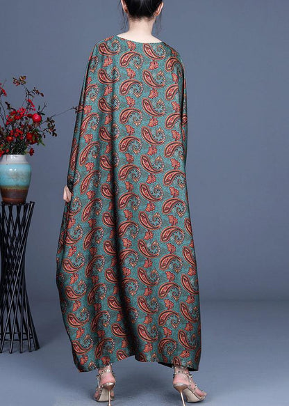 Green Print Batwing Sleeve Party Dress Summer Spring