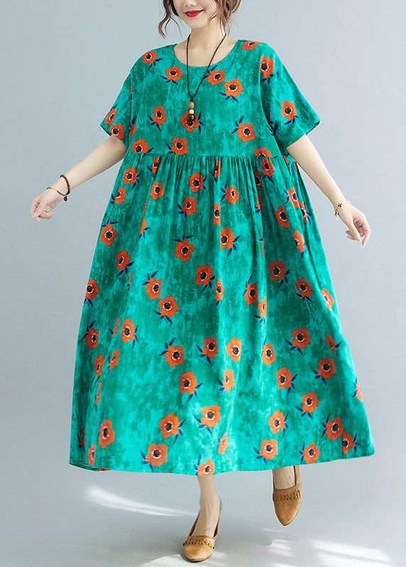 Green Print Patchwork Cozy Holiday Maxi Dress Summer