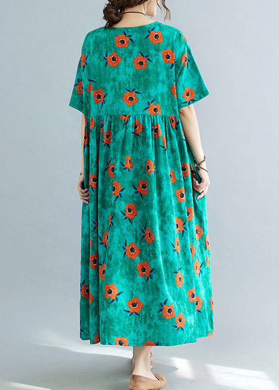 Green Print Patchwork Cozy Holiday Maxi Dress Summer