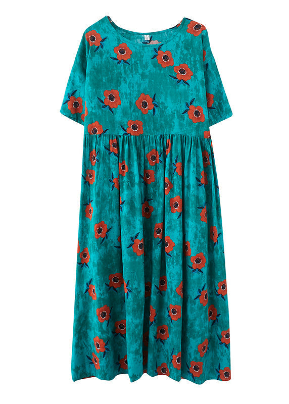 Green Print Patchwork Cozy Holiday Maxi Dress Summer