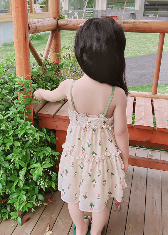 Green Print Ruffled Patchwork Cotton Baby Sundress Sleeveless
