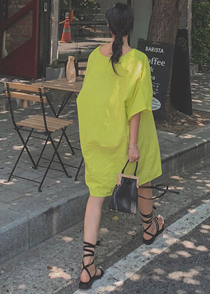 Green V Neck Linen Mid Dresses Half Sleeve