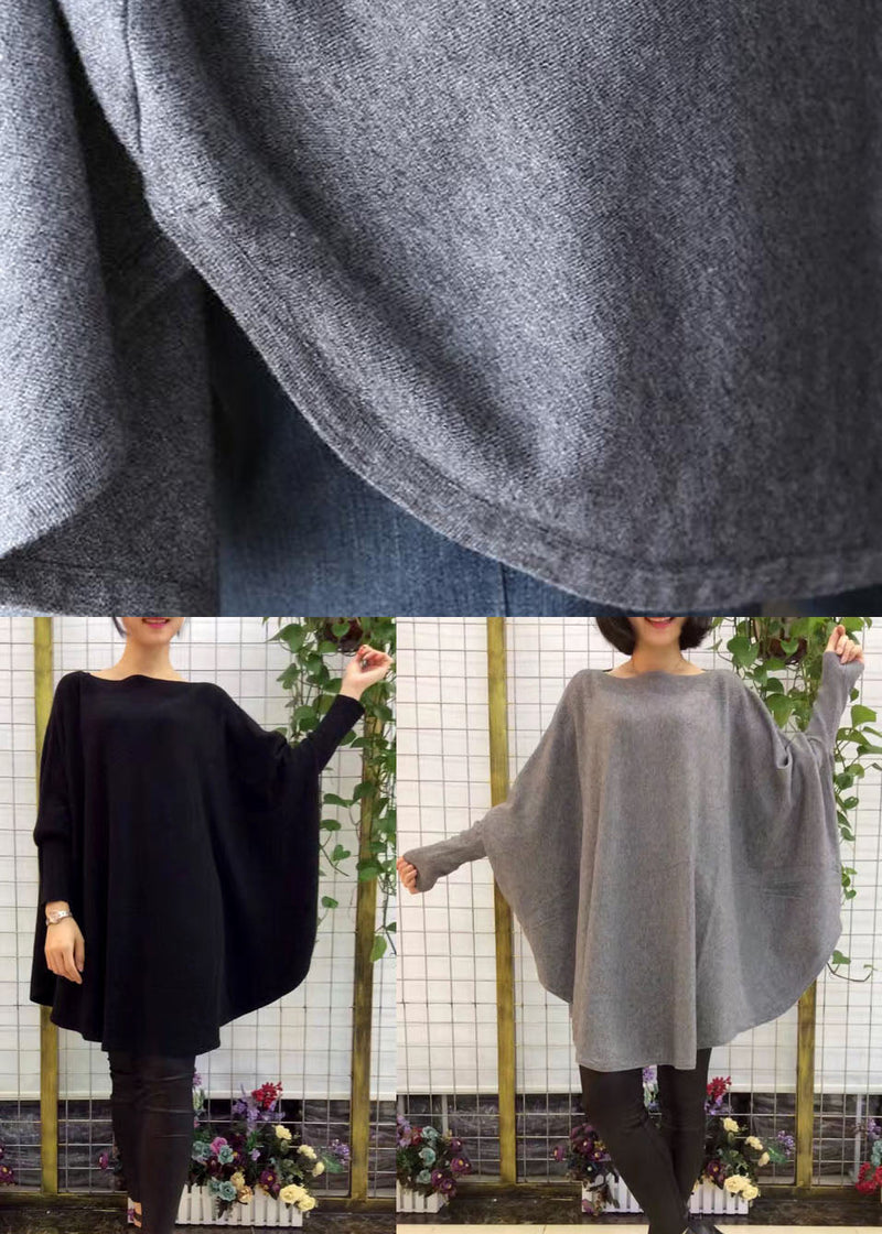 Grey Bat Wing Sleeve Fall Wool Sweater