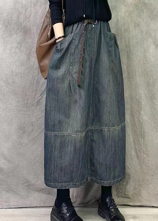 Grey Blue Pockets Patchwork Denim Skirts Spring