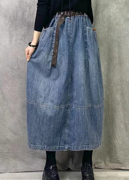Grey Blue Pockets Patchwork Denim Skirts Spring