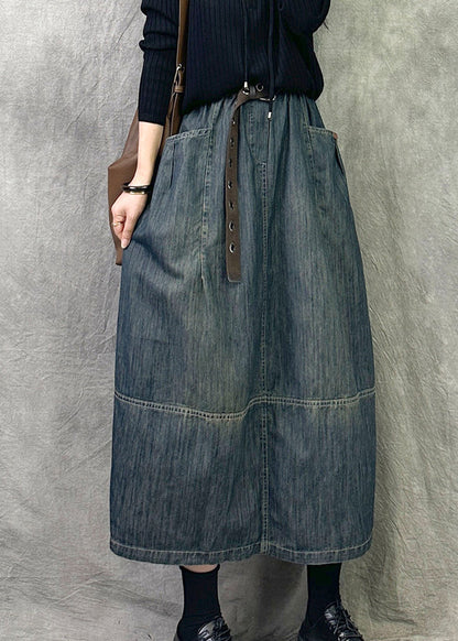 Grey Blue Pockets Patchwork Denim Skirts Spring