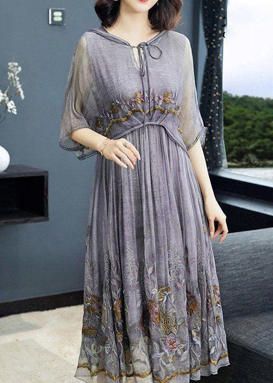 Grey Printing Neck Tie Take Two Pieces Hooded Maxi Dresses Summer