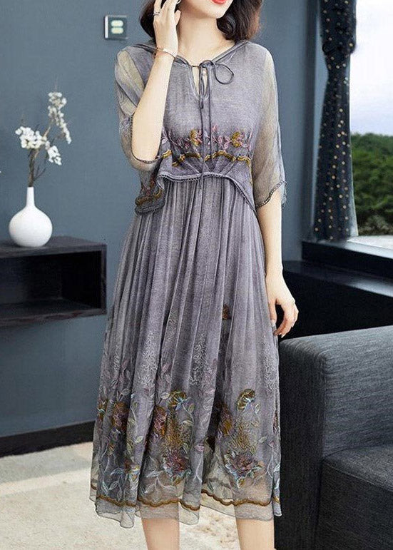 Grey Printing Neck Tie Take Two Pieces Hooded Maxi Dresses Summer