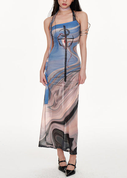 Grey One Shoulder Patchwork Tulle Dress Sleeveless