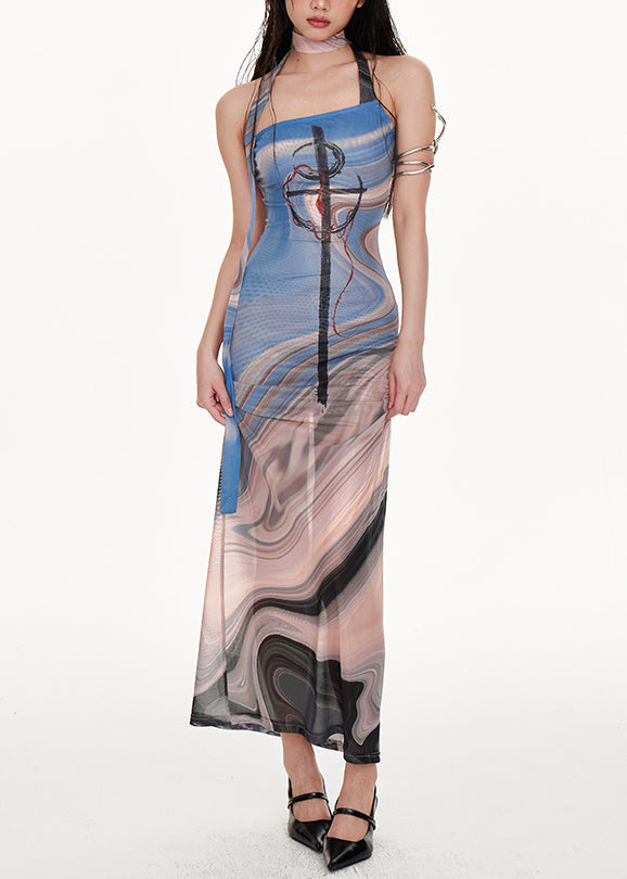 Grey One Shoulder Patchwork Tulle Dress Sleeveless