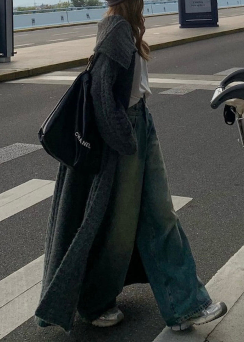 Grey Peter Pan Collar Long Knit Loose Cardigans Spring
