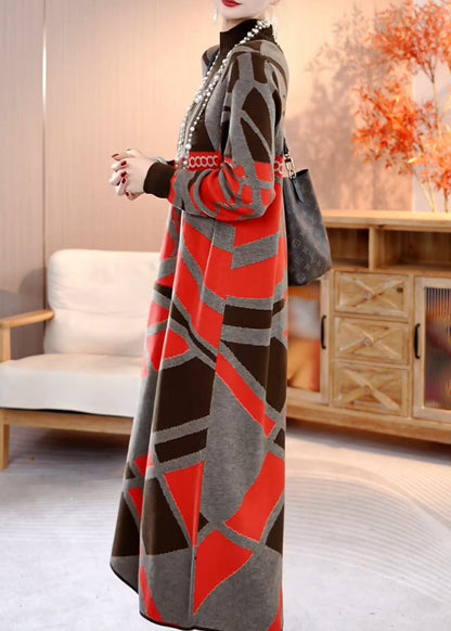 Grey Turtleneck Patchwork Knit Sweater Dress Winter