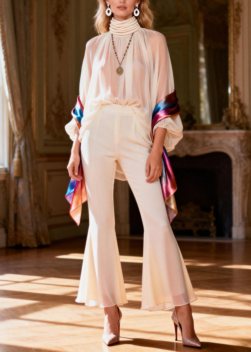 Hign Neck Patchwork Silk Sets 2 Pieces Spring