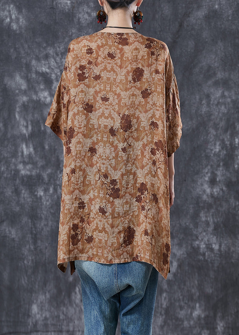 Khaki Oversized Patchwork Linen Dresses Summer