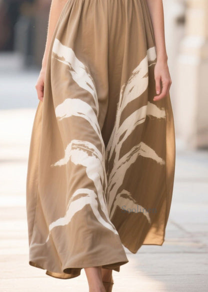 Khaki Oversized Print Cotton Robe Dresses Summer