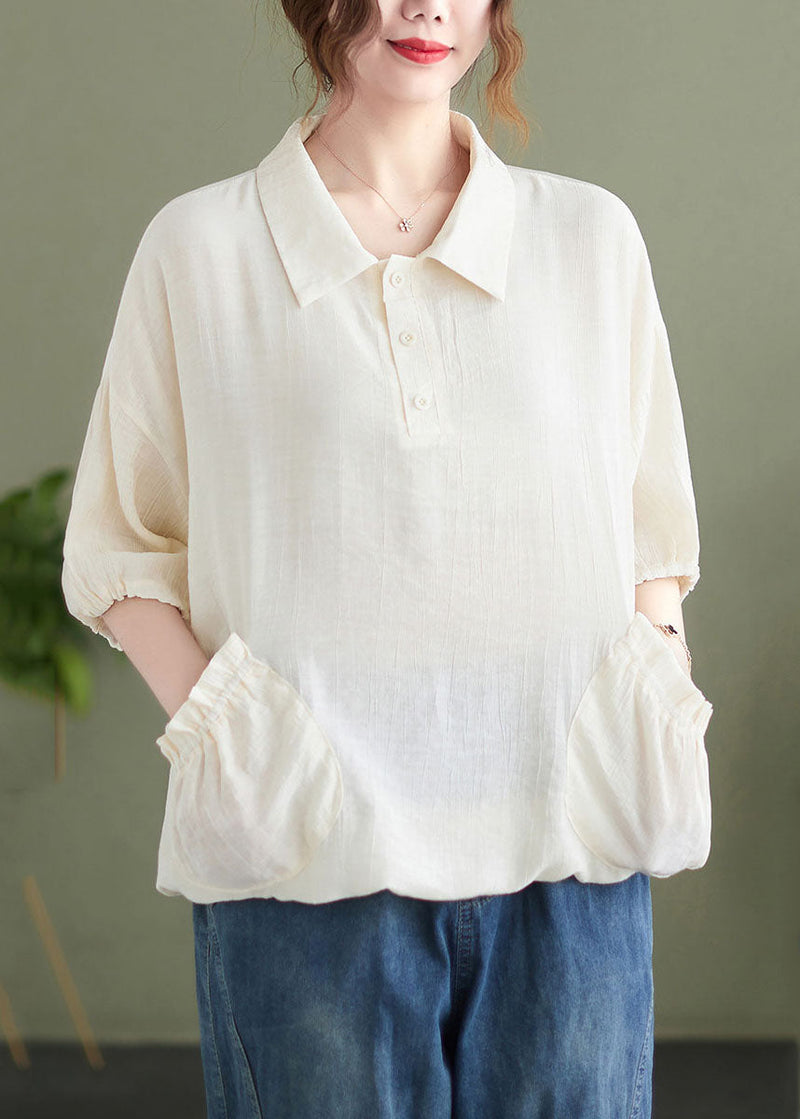Khaki Patchwork Button T Shirt Short Sleeve