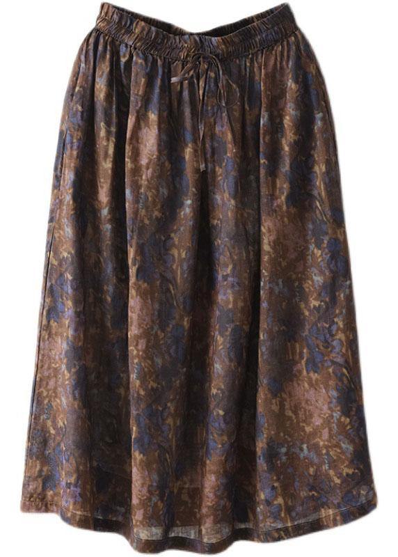 Khaki Print Patchwork a Line Skirt Linen Fall