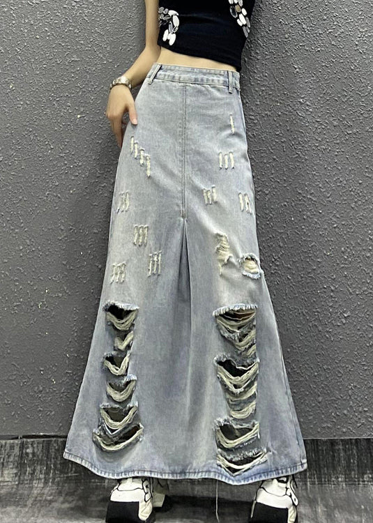 Light Blue Pockets High Waist Denim Skirt Summer