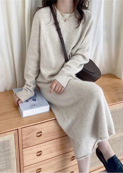 Light Grey Cozy Long Cashmere Knit Sweater Dress Fall