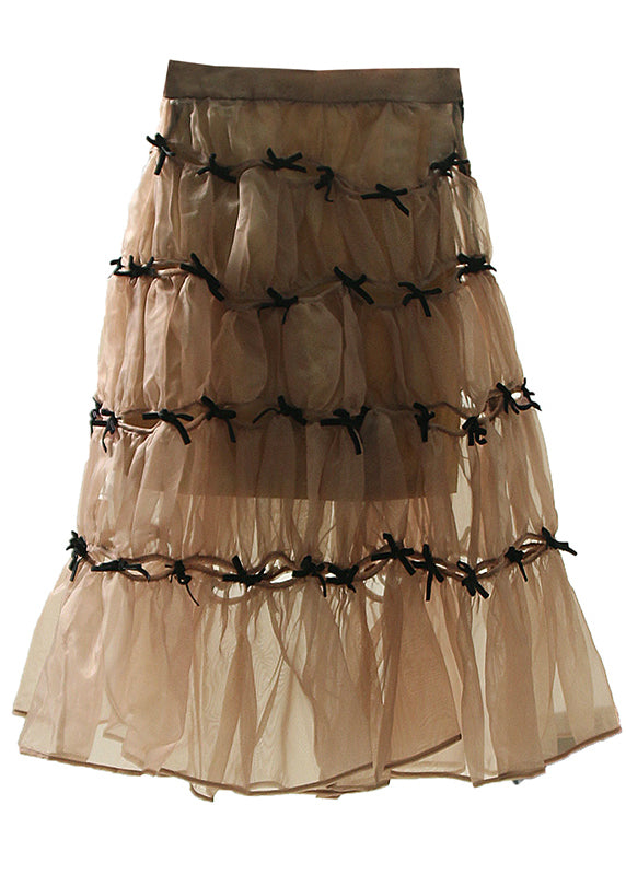 Milk Tea Color Bow Wrinkled Skirts Spring
