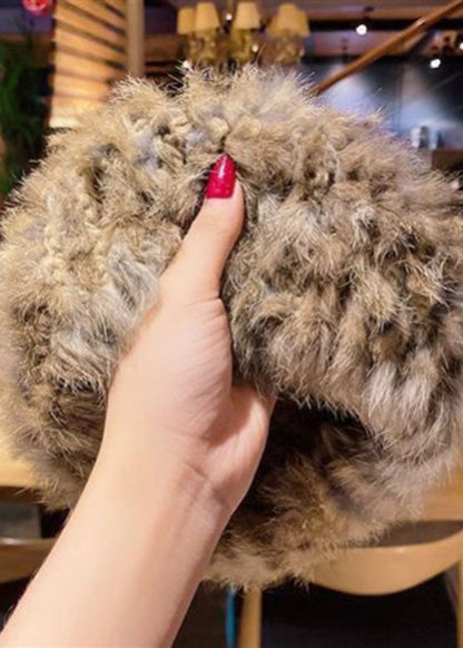Mocha Warm Fleece Leather and Fur Knitted Cotton Bonnie Hat