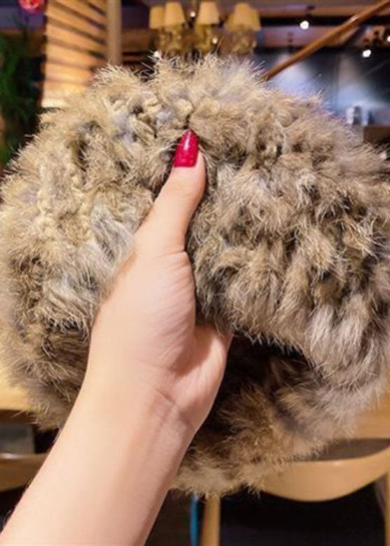 Mocha Warm Fleece Leather and Fur Knitted Cotton Bonnie Hat