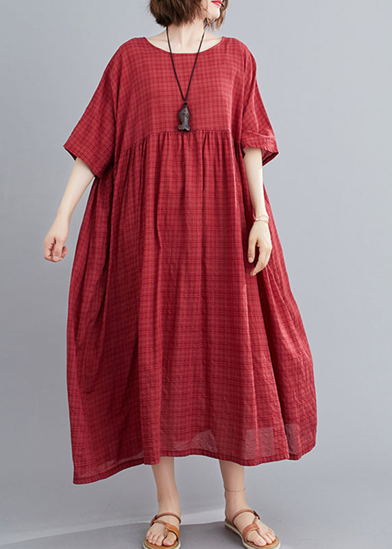 Mulberry O-neck Wrinkled Maxi Dress Summer