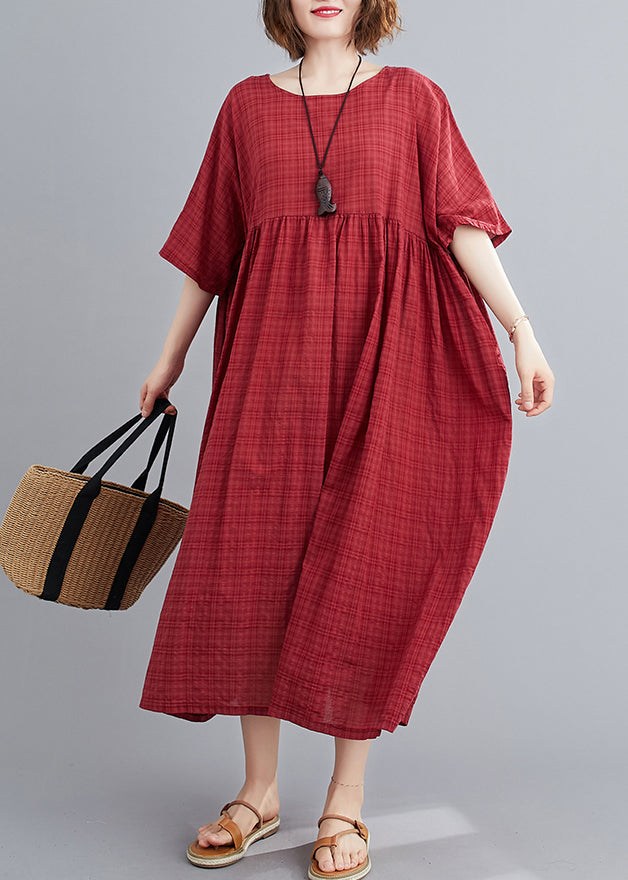 Mulberry O-neck Wrinkled Maxi Dress Summer