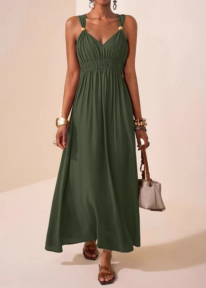 Mulberry V Neck Patchwork Cotton Maxi Dress Sleeveless