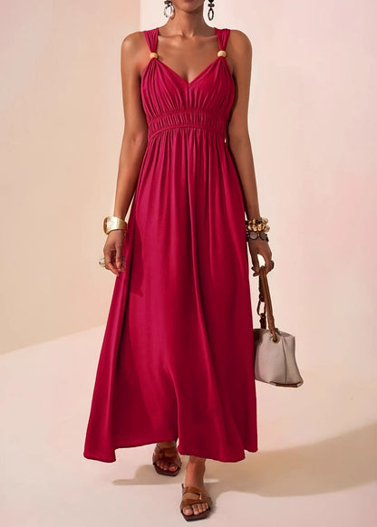 Mulberry V Neck Patchwork Cotton Maxi Dress Sleeveless
