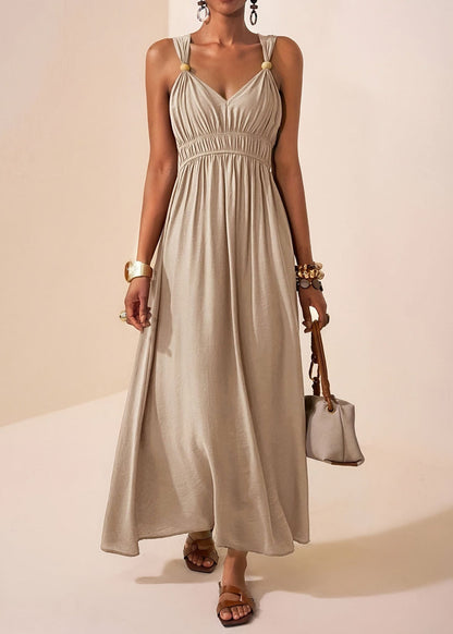 Mulberry V Neck Patchwork Cotton Maxi Dress Sleeveless