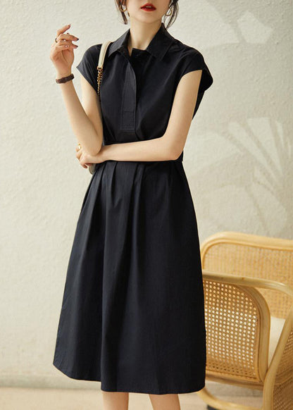 Navy Cinched Cotton Long Dress Summer