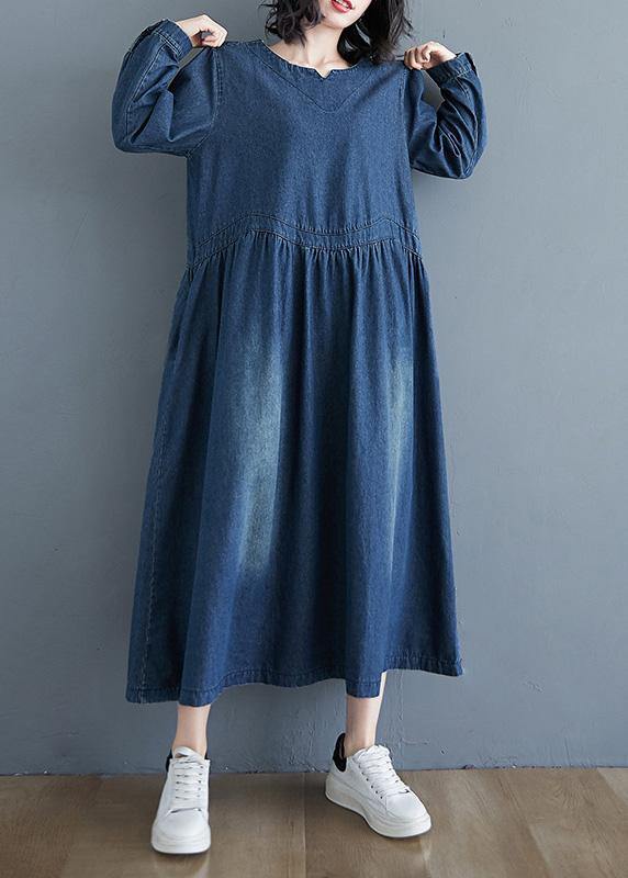 O Neck Cinched Spring Tunic Wardrobes Denim Blue Art Dresses