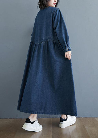 O Neck Cinched Spring Tunic Wardrobes Denim Blue Art Dresses