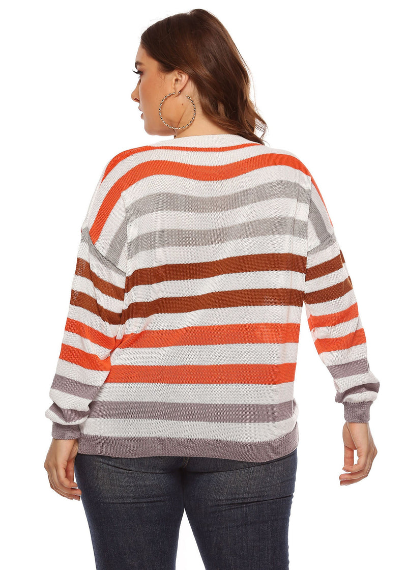 O-neck Striped Patchwork Knit Sweater Long Sleeve