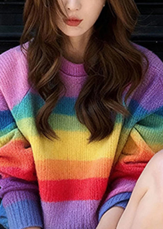 O Neck Striped Warm Knit Sweaters Spring