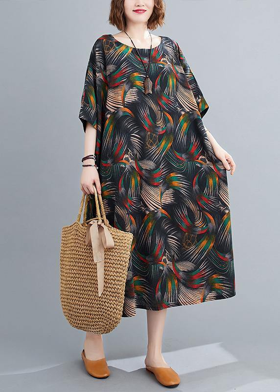 O Neck Summer Dress Work Outfits Abstract Pattern Maxi Dresses