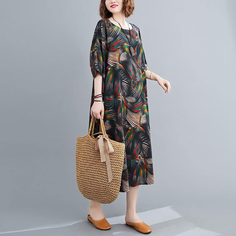 O Neck Summer Dress Work Outfits Abstract Pattern Maxi Dresses