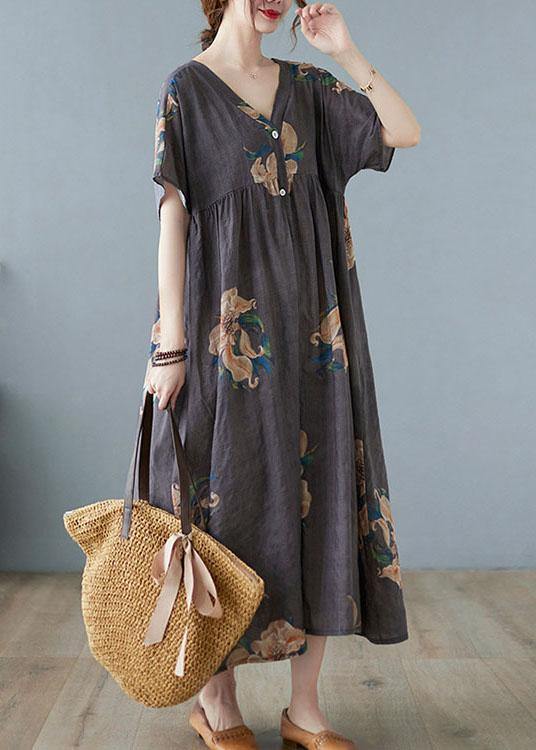 Orange Red V Neck Patchwork Summer Ankle Dress Half Sleeve