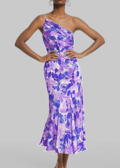 Pink Asymmetrical Print Cotton Spaghetti Strap Dress Sleeveless