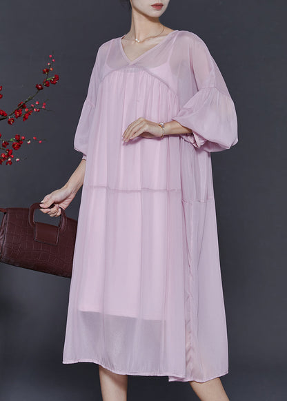 Pink Oversized Draping Chiffon Dresses Two Piece Set Summer