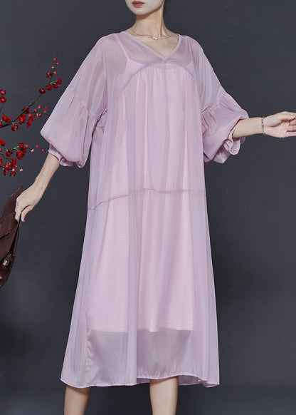 Pink Oversized Draping Chiffon Dresses Two Piece Set Summer