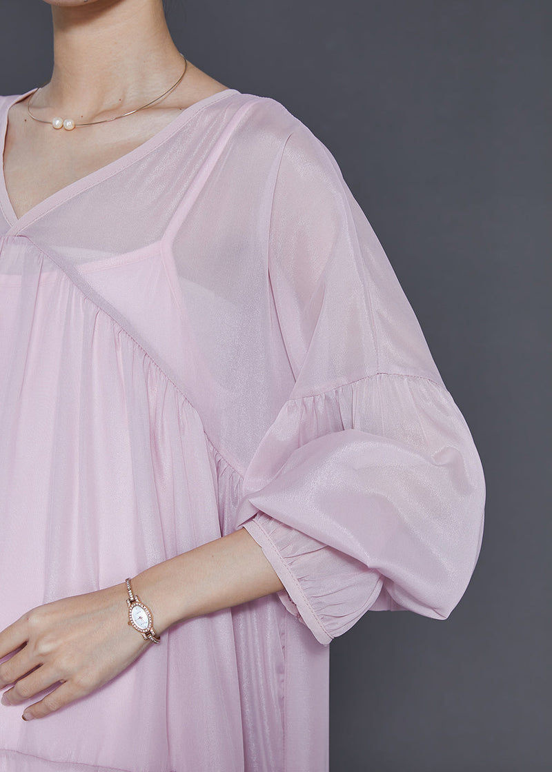 Pink Oversized Draping Chiffon Dresses Two Piece Set Summer