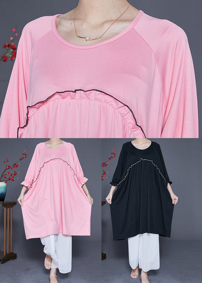 Pink Ruffled Patchwork Cotton a Line Dress Summer