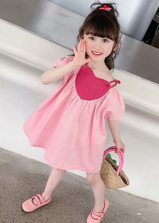 Pink Slash Neck Wrinkled Cotton Slip Mid Dress Sleeveless